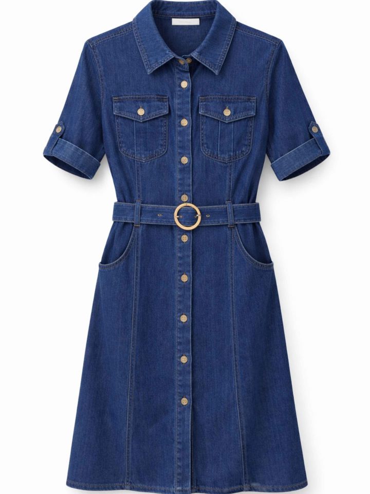 שמלה ג’ינס חגורה בצבע ג’ינס