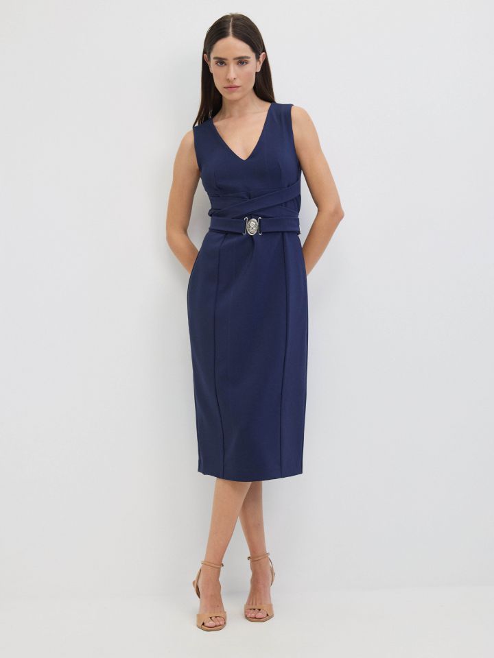 שמלה V אבזמים בצבע נייבי