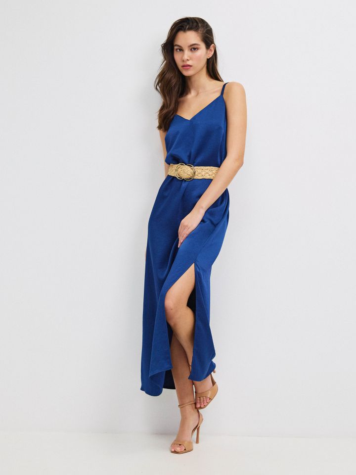 שמלה סטן  PROMO בצבע נייבי