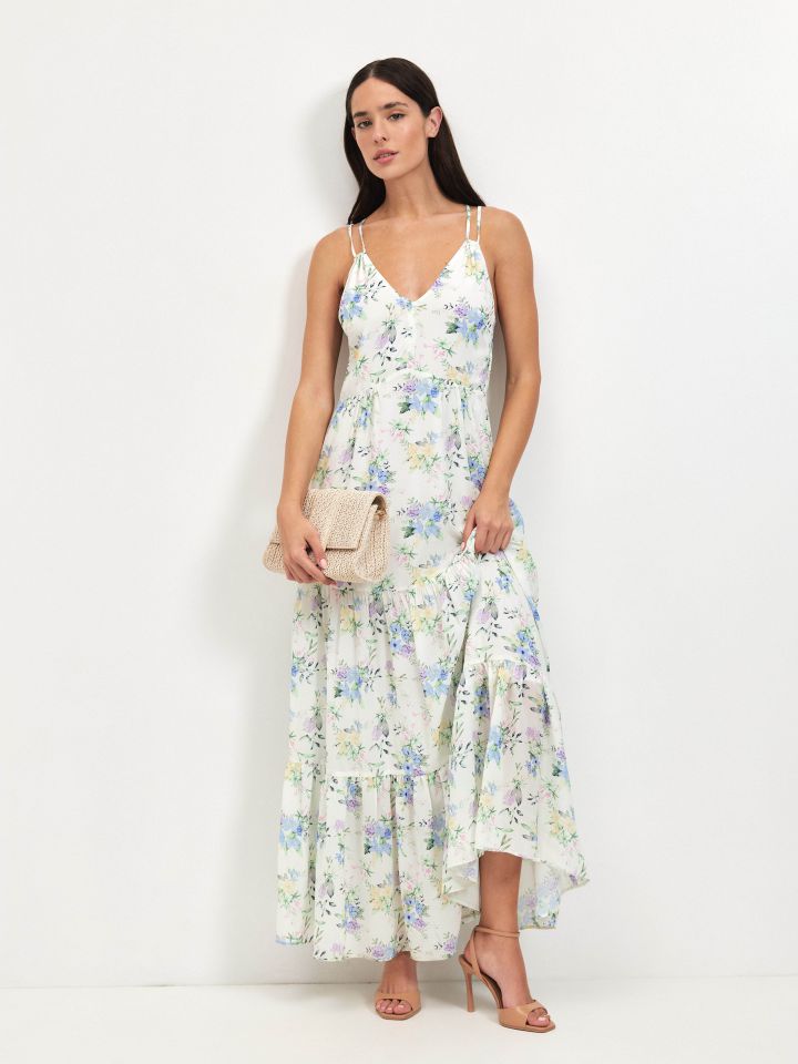 שמלה דפוס כתפיות LINOR בצבע פרחוני