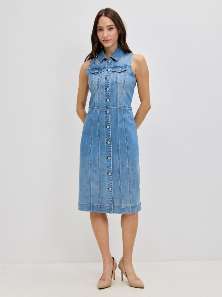 שמלה ג’ינס צוארון בצבע ג’ינס בהיר