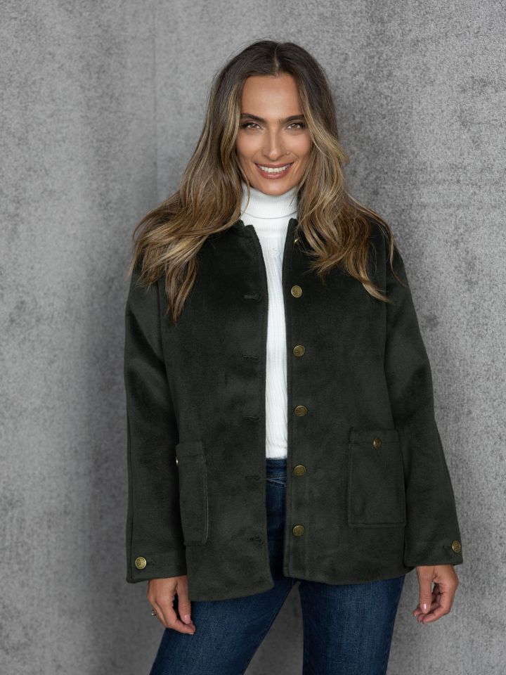 מעיל מראה צמר PARIS בצבע ירוק כהה