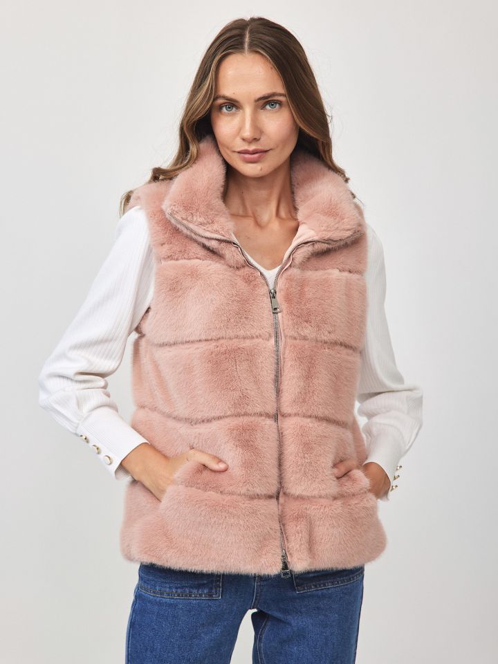 וסט דמוי פרווה  ROMI PROMO בצבע ורוד עתיק