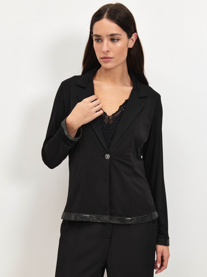 עליונית אמזון דמוי יהלומים + כפתור בצבע שחור