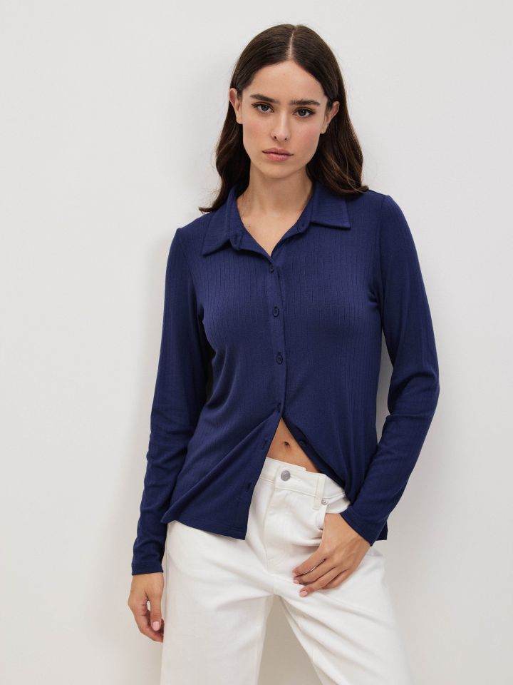 קרדיגן צוארון ריב PROMO בצבע נייבי