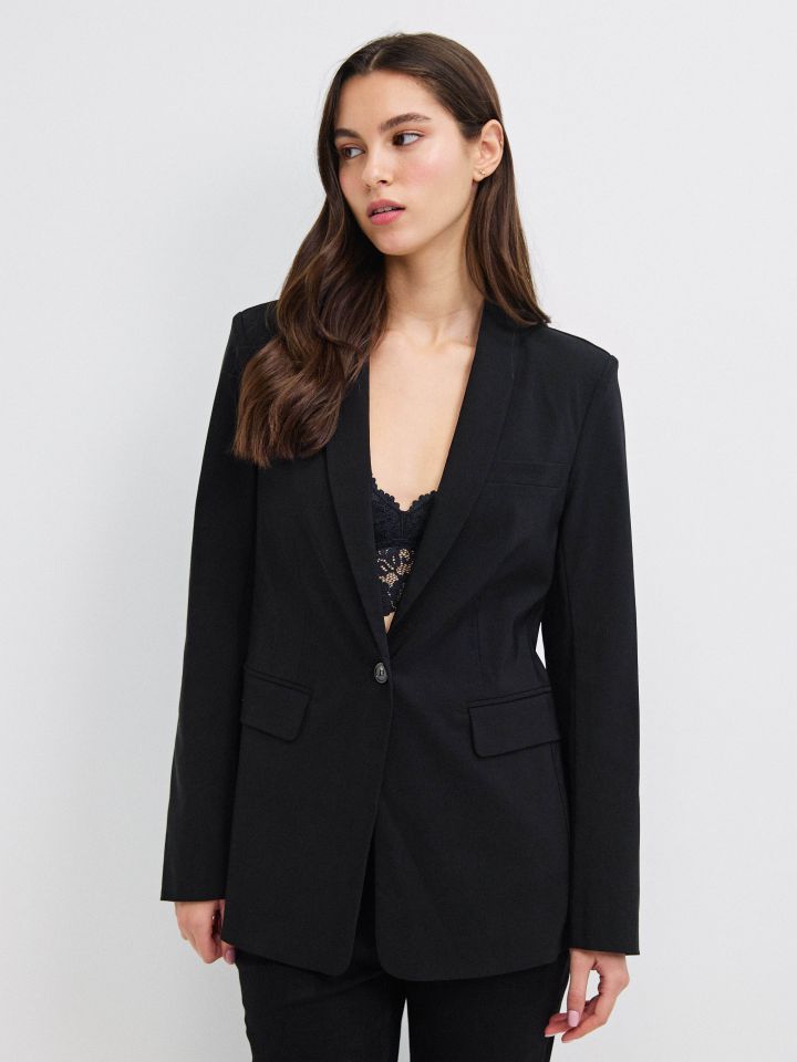 ג’קט כפתור אחד PROMO בצבע שחור