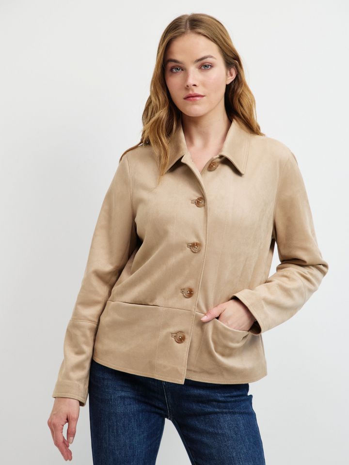 ג’קט דמוי זמש בצבע קוניאק