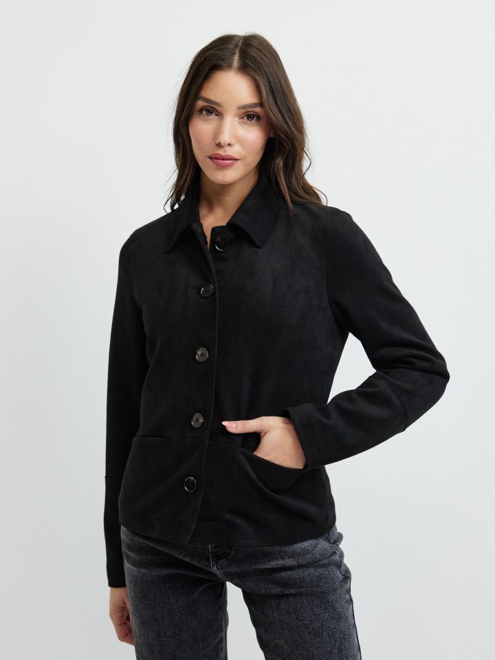 ג’קט דמוי זמש בצבע שחור