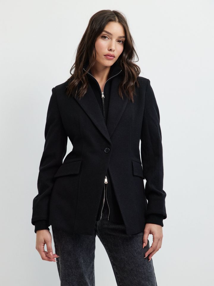 ג’קט שילוב סריגה ורוכסן בצבע שחור