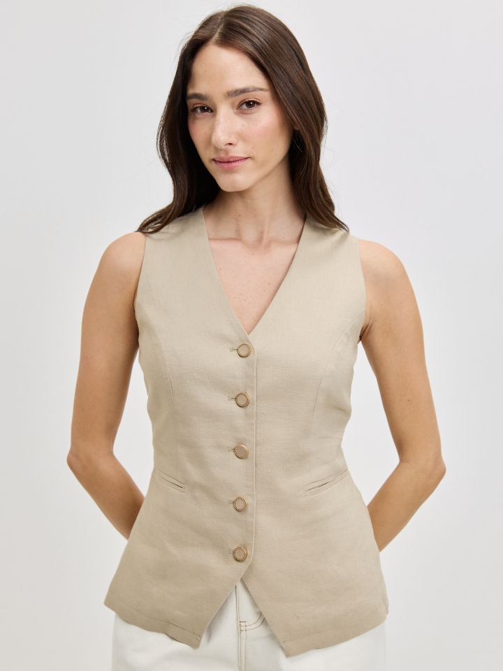 וסט מראה פישתן כפתורים בצבע מוקה