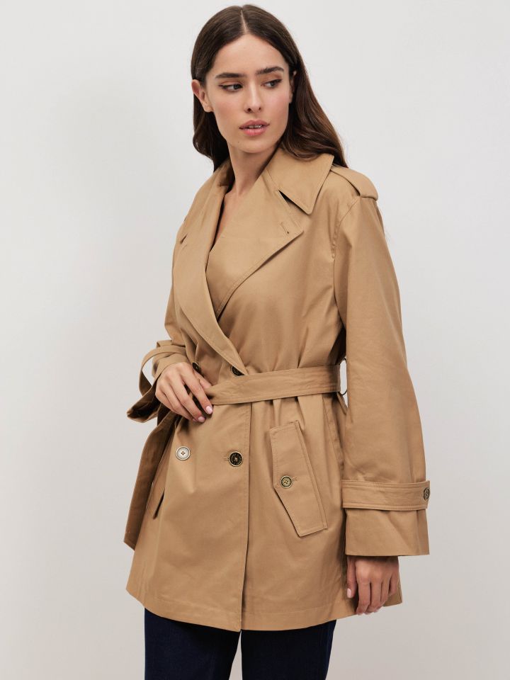 מעיל טרנץ קצר ROMI בצבע קאמל