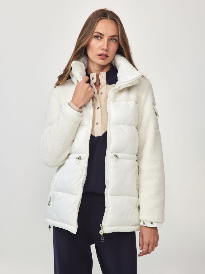 מעיל שילוב מראה פרווה בצבע אופוויט