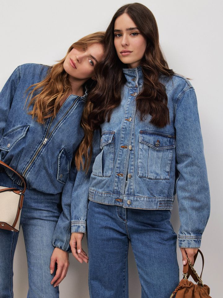 ג’קט ג’ינס גומי במכפלת בצבע ג’ינס