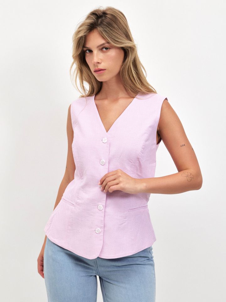 וסט פסים בצבע ורוד