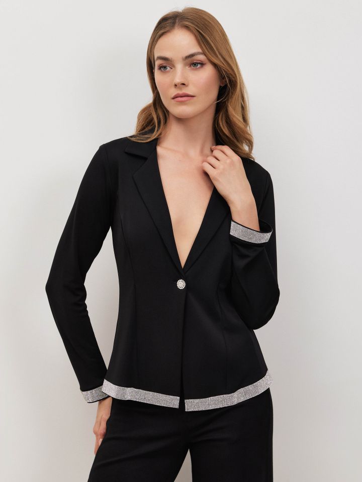 עליונית אמזון + כפתור יהלומים בצבע שחור