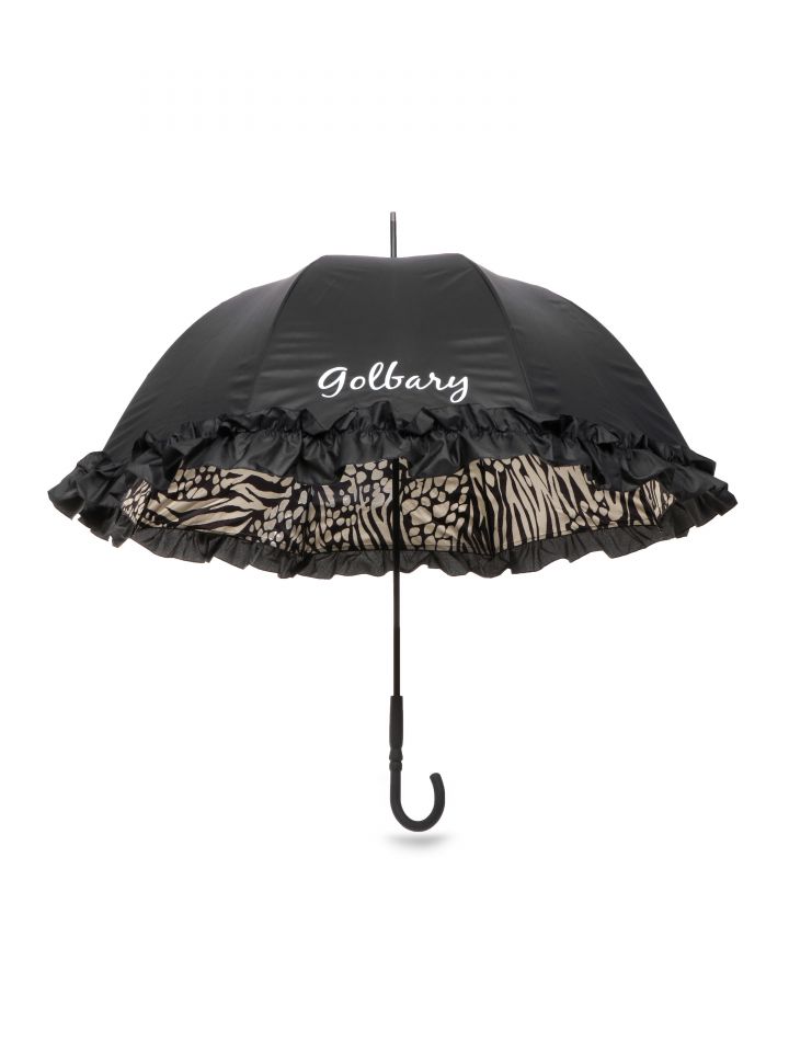מטריית מלמלה דפוס פנימי B&W בצבע שחור
