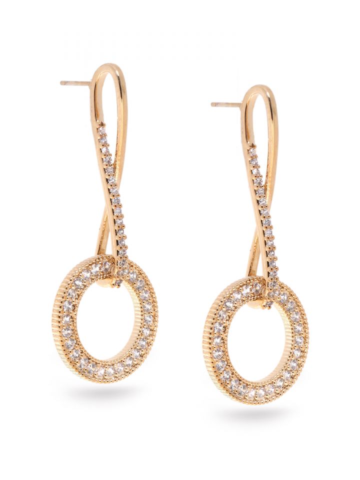 עגילי תליון חישוק משובץ בצבע זהב