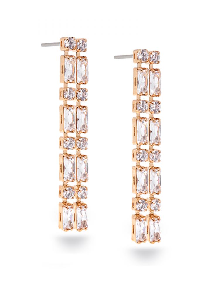 עגילי פרנזים משובצים בצבע זהב