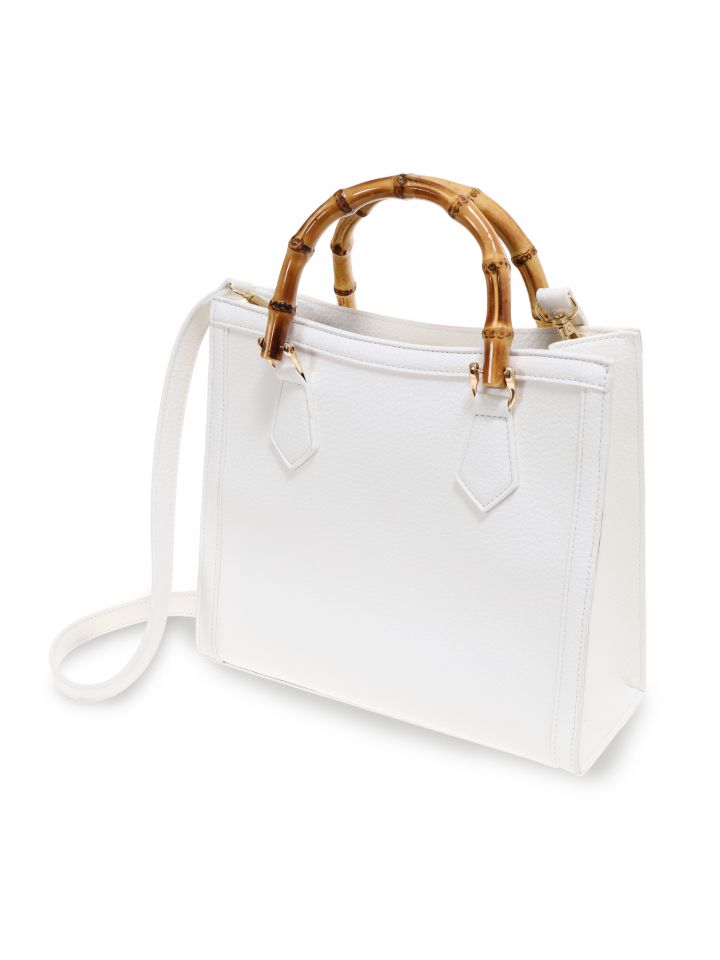 תיק שילוב ידית עץ בצבע לבן