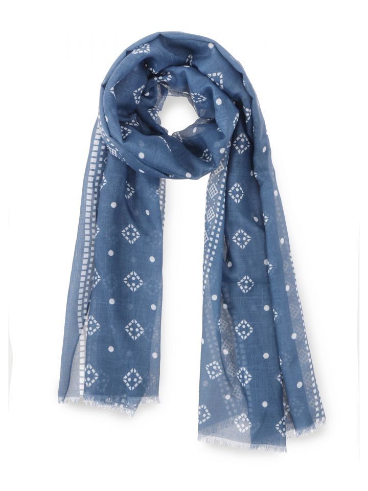 צעיף הדפס גאומטרי בצבע ג’ינס