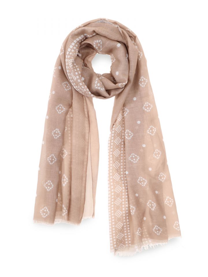 צעיף הדפס גאומטרי בצבע בייז קפוצינו