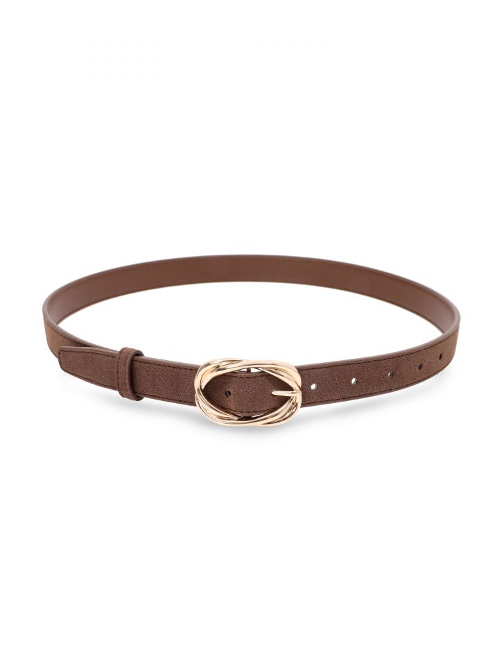 חגורה אבזם כפול בצבע חום