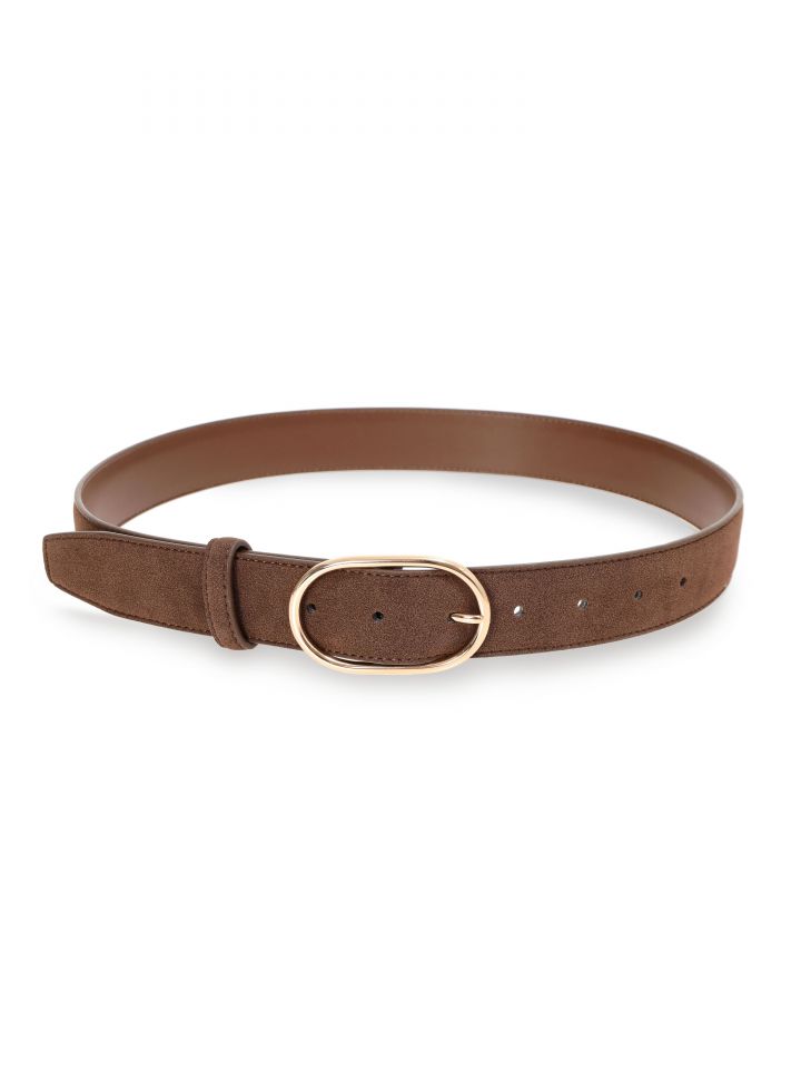 חגורה דמוי זמש אבזם אליפסה בצבע חום