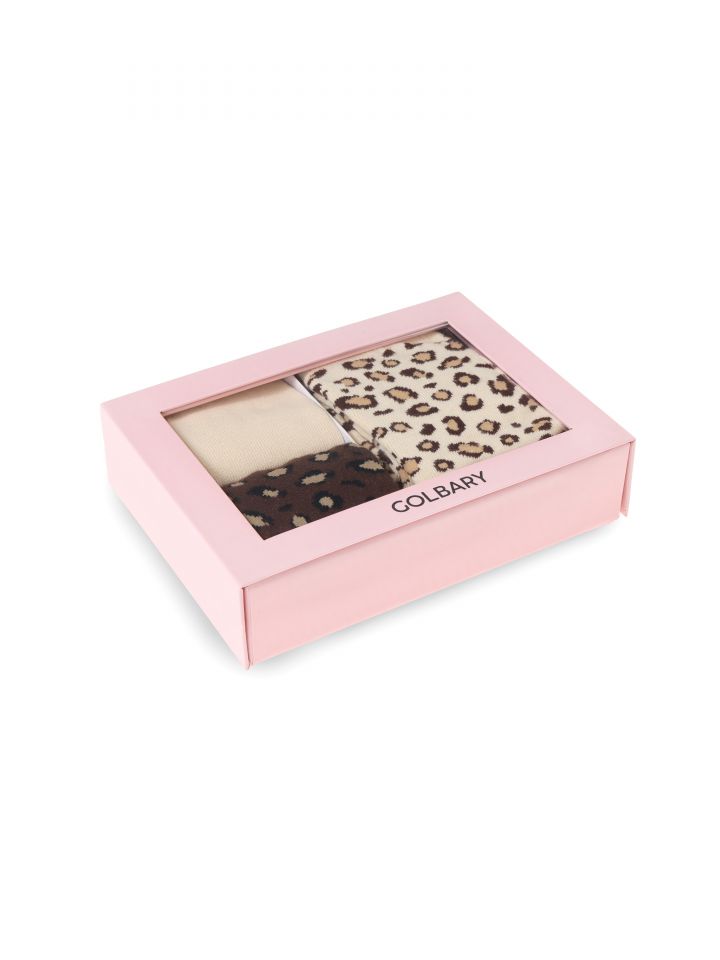 מארז שלישיית גרביים גבוהות בצבע מנומר