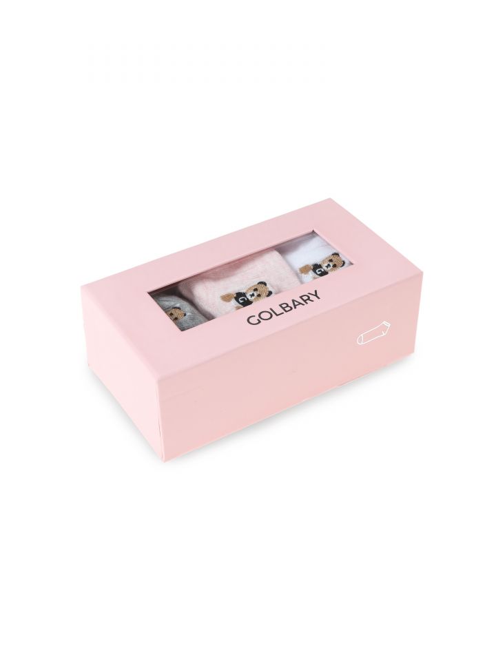 מארז שלישיית גרבי חצי בצבע ורוד/אפור