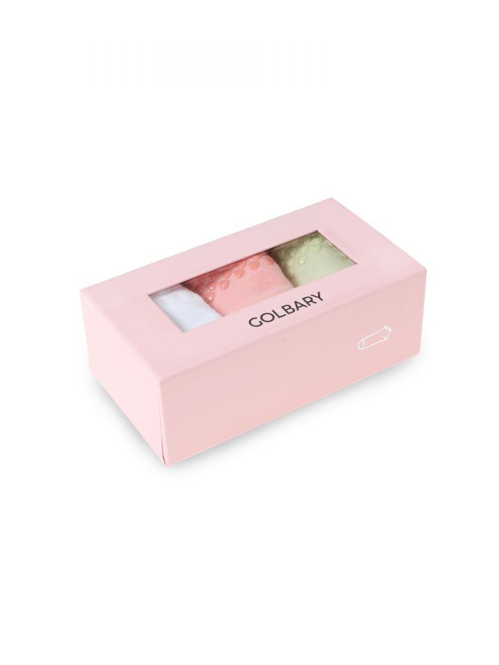 מארז שלישיית גרבי חצי בצבע לבן /ורוד