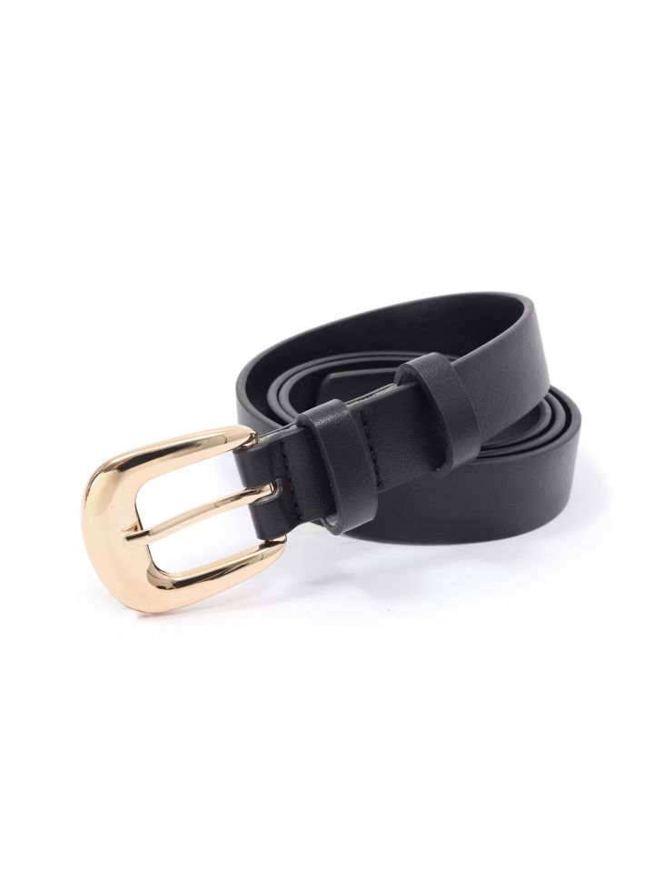 חגורה צרה אבזם מעוגל בצבע שחור