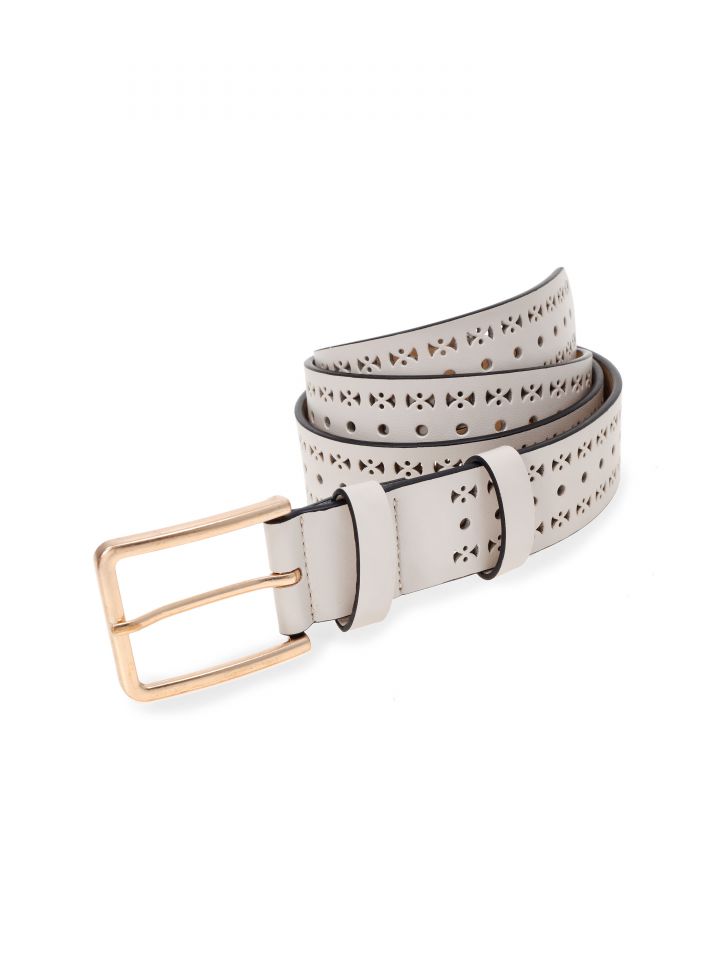 חגורה עם דיגום גיאומטרי בצבע אבן