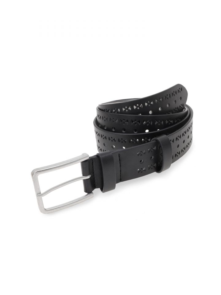 חגורה עם דיגום גיאומטרי בצבע שחור