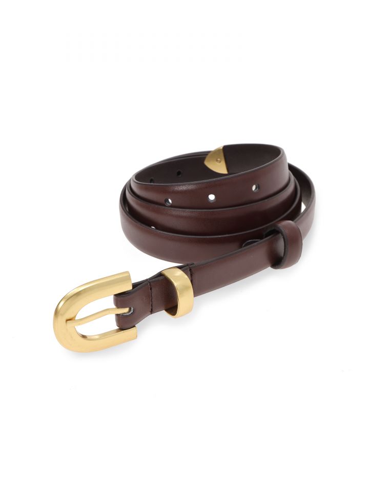 חגורה אבזם זהב בצבע חום