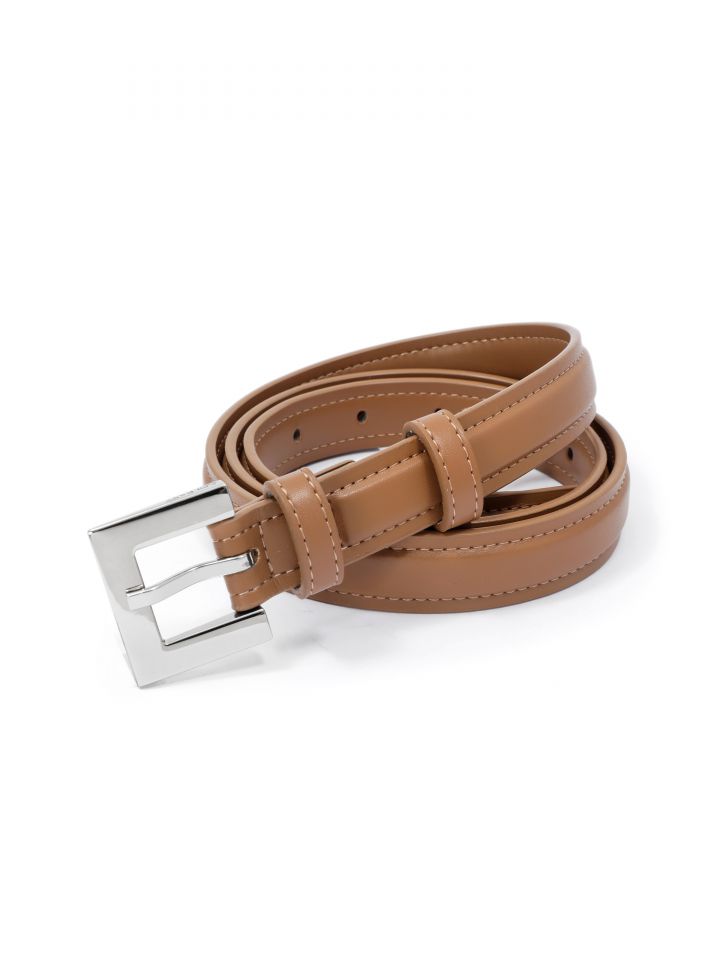 חגורה צרה אבזם מרובע בצבע קאמל