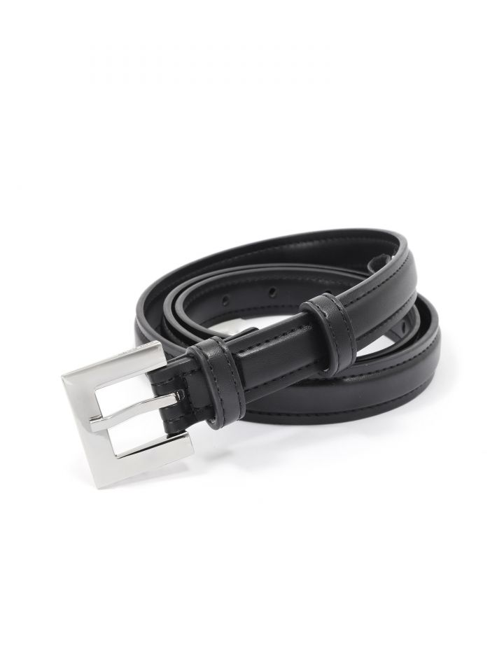 חגורה צרה אבזם מרובע בצבע שחור